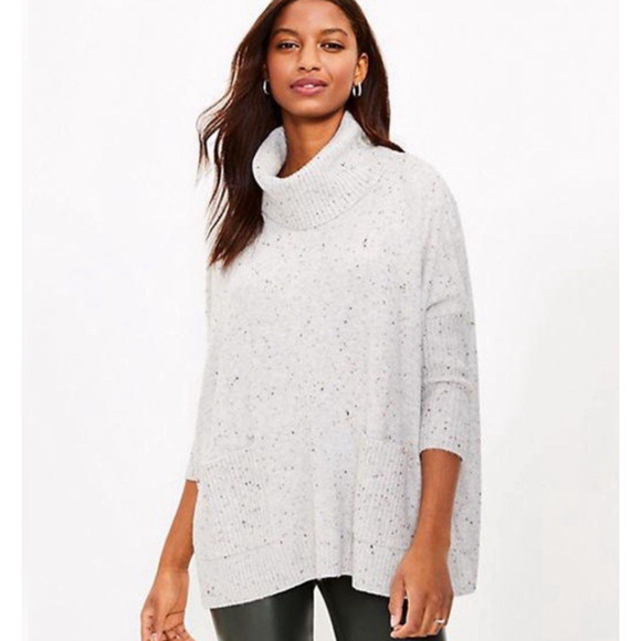 LOFT Speckled Poncho Style Turtleneck Sweater Pullover Dolman Sleeves Sz Medium‎ - Picture 1 of 7